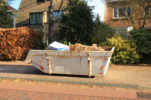 Recycled furniture materials being processed